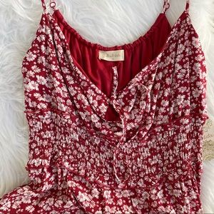 altar’d State Red and White Floral Dress with Tie in Front and Rouched Waist XL